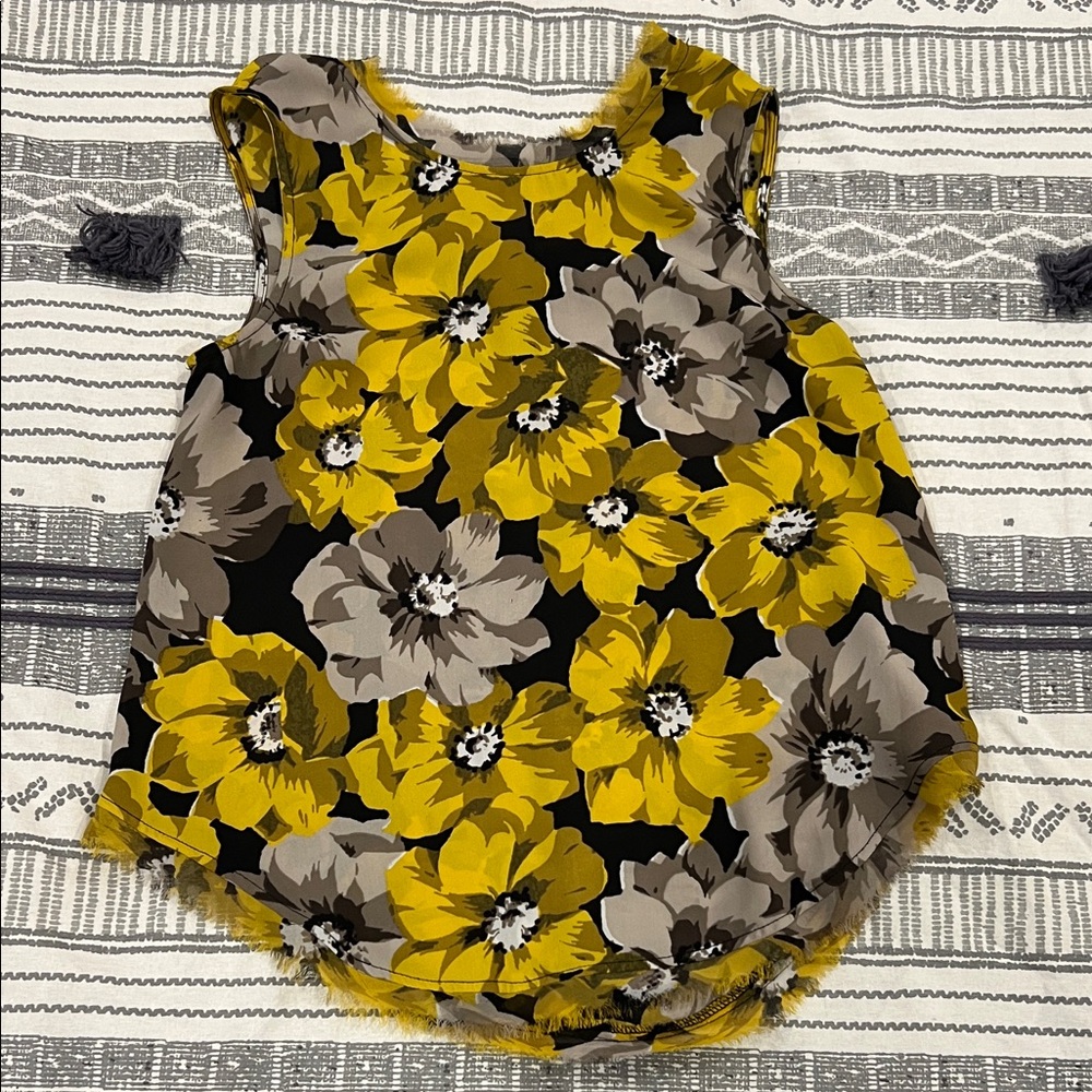 Who What Wear Yellow and Black Floral Top